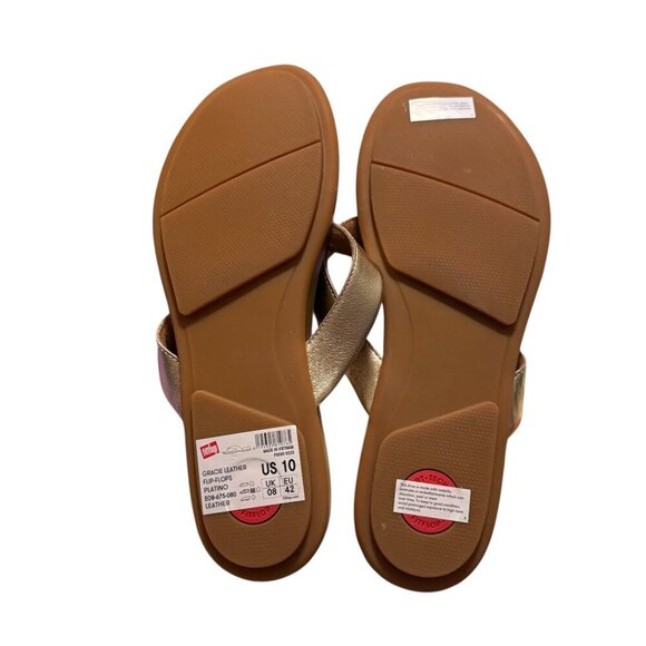 Fitflop Womens Gold metallic Leather Flip Flops Size 10 NWOT - Picture 3 of 6